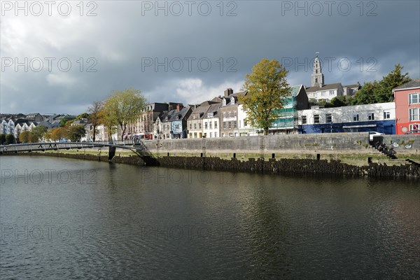 A view of the north side of the River Lee and the famous Shandon church and steeple on a lovely day in Cork city. Cork