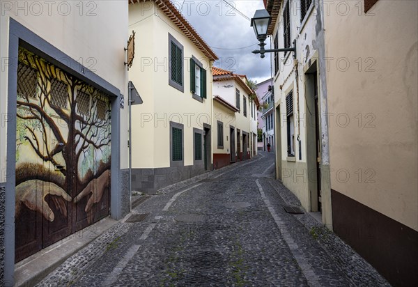 Alley with colourfully painted doors