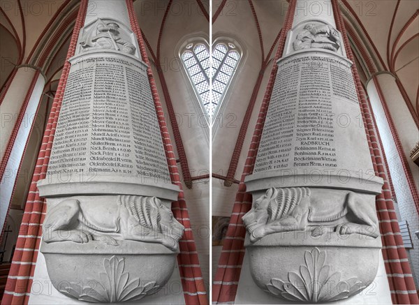 Columns with a memorial inscription of those killed in the First World War 1914-1918