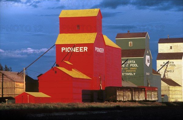 Colorful Granaries of Claresholm