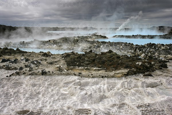 Silica Deposits & Cooling Pools at the Blue Lagoon Geothermal Power Plant