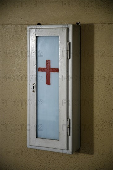 Old medicine cabinet in the crematorium of the camp