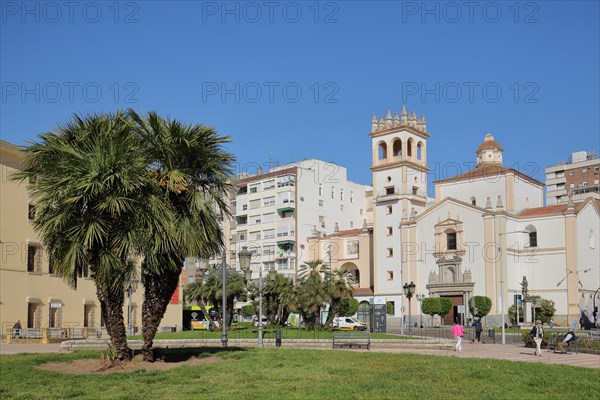 Plaza de San Aton with church Iglesia de San Juan Bautista in Badajoz