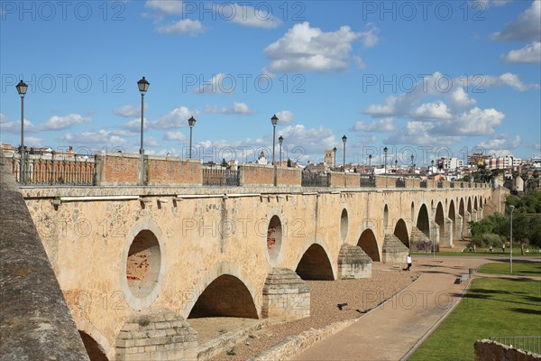 Historic arch bridge Puente de Palmas built 15th century in Badajoz