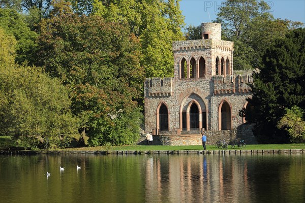 Mosburg in the castle park built in the 13th century in the Biebrich castle park in Wiesbaden