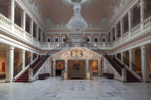 Classicist marble hall of the Henkell sparkling wine cellar