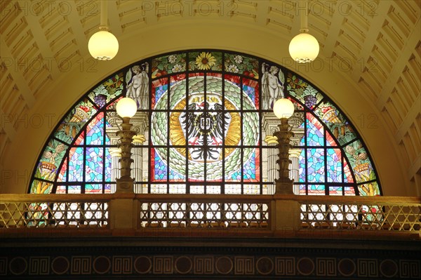 Glass window with federal eagle