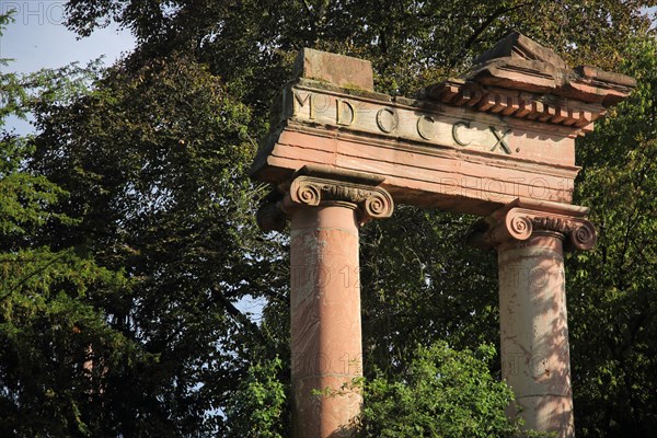 Detail of the ancient columns in spa garden