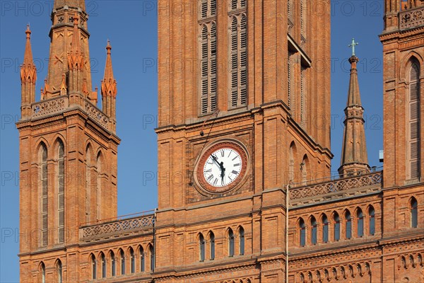 Detail of the tower and clock of the Marktkirche