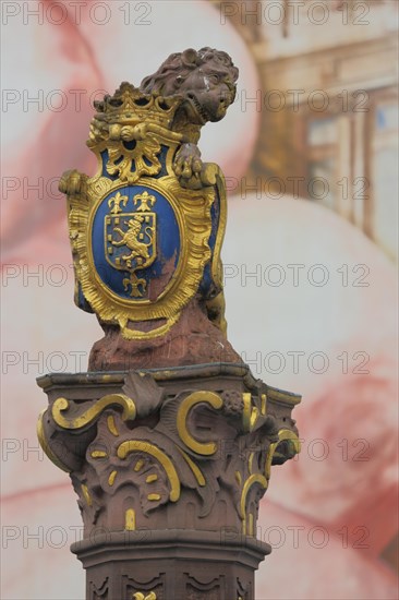 Lion Fountain with City Coat of Arms on Schlossplatz in Wiesbaden