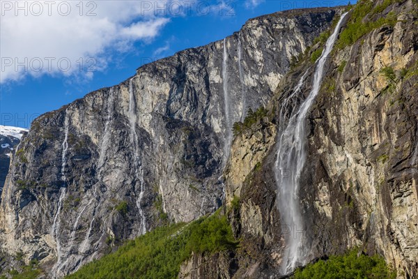 Waterfalls on a steep face in Gudbrandsdalen