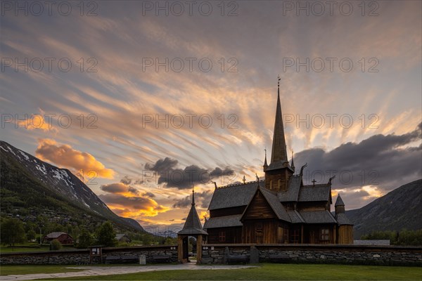 Evening atmosphere at the stave church in Lom