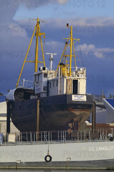 Fishing cutter Seelust at a shipyard in Fischereihafen eins