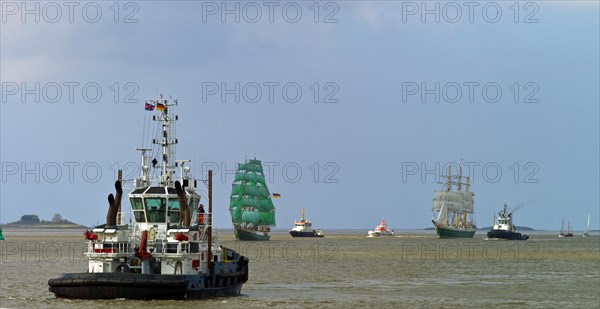Arrival of the two tall ships Alexander von Humboldt I and II on the Outer Weser near Bremerhaven
