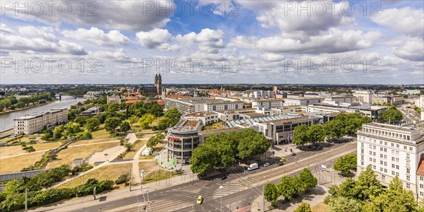 Bird's eye view of the city centre with the river Elbe