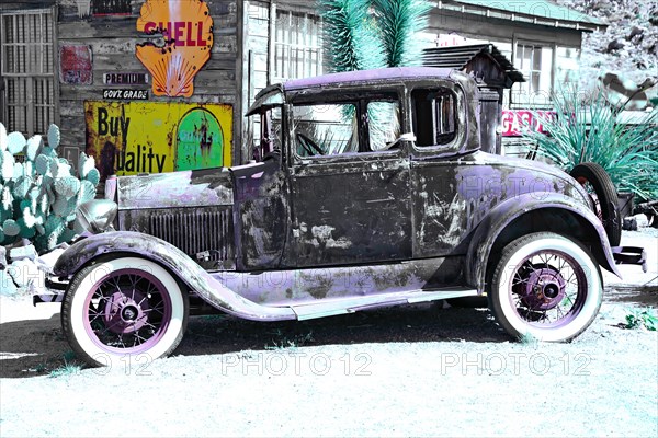 Vintage cars at the Hackberry General Store on historic Route 66. Kingman