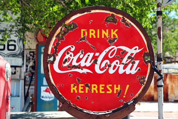 Tin sign at the Hackberry General Store on historic Route 66. Kingman