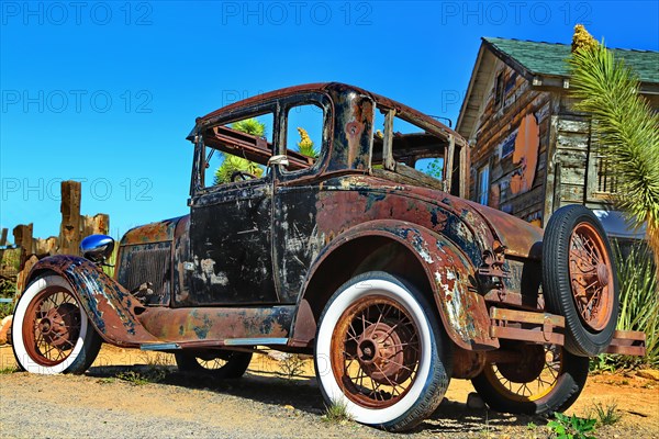 Vintage cars at the Hackberry General Store on historic Route 66. Kingman