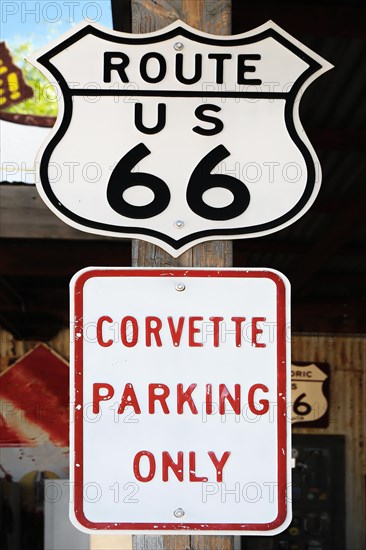 Tin sign at the Hackberry General Store on historic Route 66. Kingman