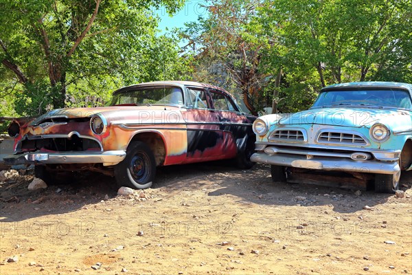 Vintage cars at the Hackberry General Store on historic Route 66. Kingman