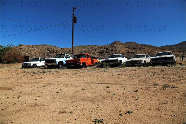 Vintage cars at the Hackberry General Store on historic Route 66. Kingman