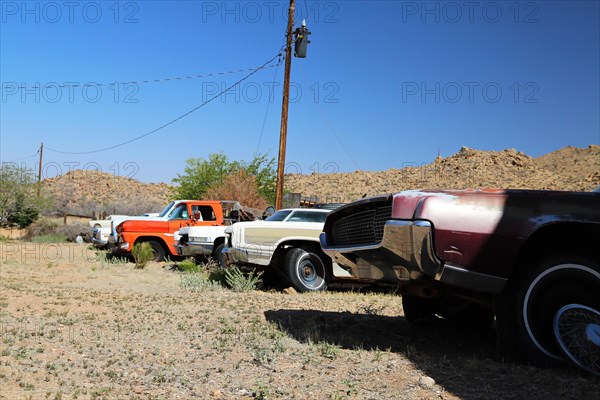 Vintage cars at the Hackberry General Store on historic Route 66. Kingman