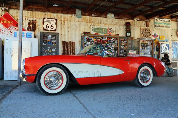 Corvette at the Hackberry General Store on historic Route 66. Kingman