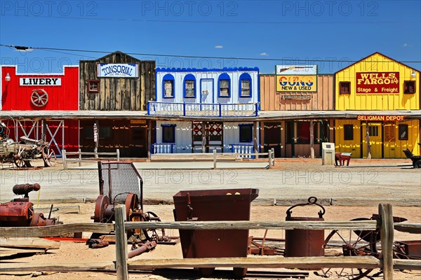 Western town in Seligman on historic Route 66 in the Wild West. Seligman