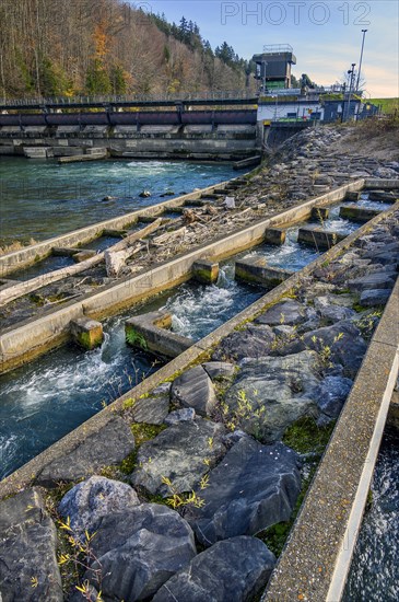 The Iller barrage 5 Fluhmuehle with fish ladder near Altusried