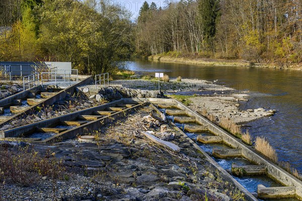 The Iller barrage 5 Fluhmuehle with fish ladder near Altusried