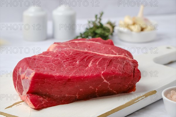 Closeup view of raw fresh top side beef steak