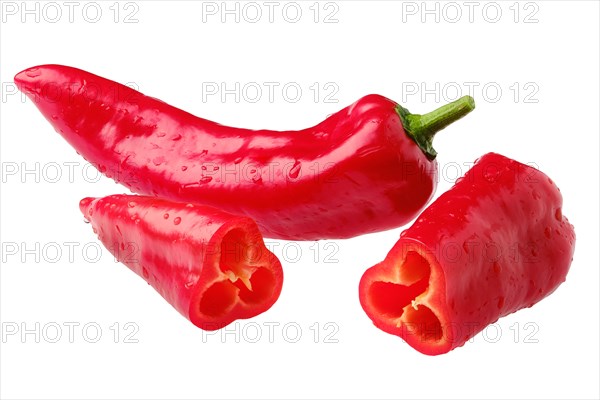 Sweet capia pepper whole and cut on half isolated on white background