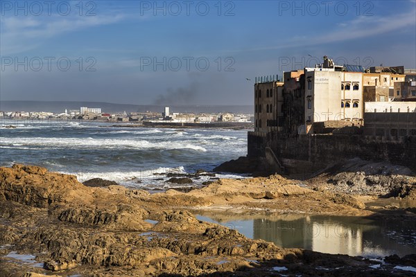 View from the fortress Skala de la Kasbah on houses on rocky coast