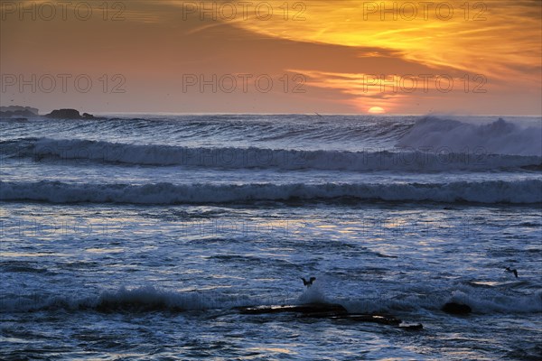 Waves at sunset on the Atlantic Ocean