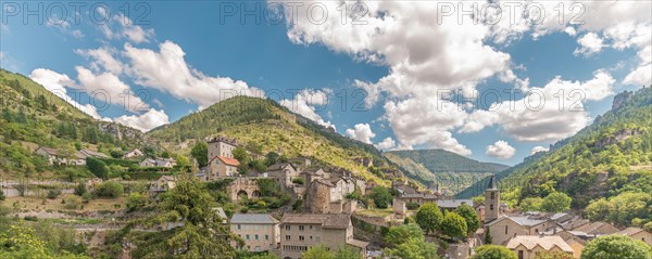 Village of Sainte-Enimie classified as one of the most beautiful villages. Panorama. Lozere
