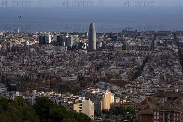 Aerial view of office buildings and residential areas in the city of Barcelona