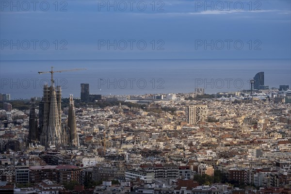 Aerial view of the Sagrada Familia basilica and the city of Barcelona