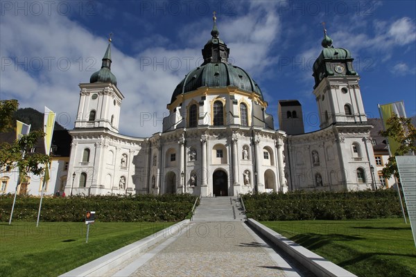 Benedictine Abbey of Ettal and Baroque Church with Dome Fresco and Inner Courtyard