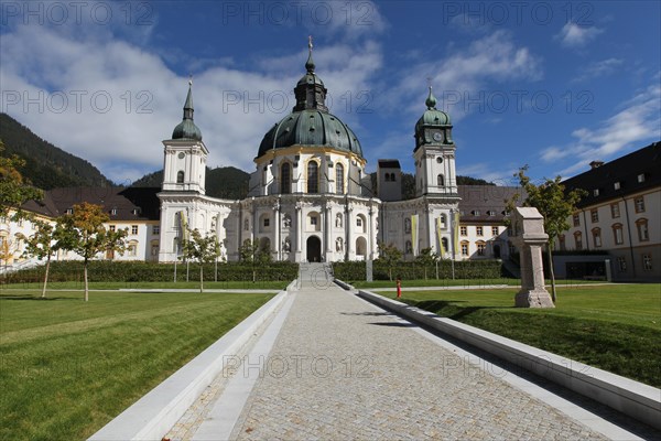 Benedictine Abbey of Ettal and Baroque Church with Dome Fresco and Inner Courtyard