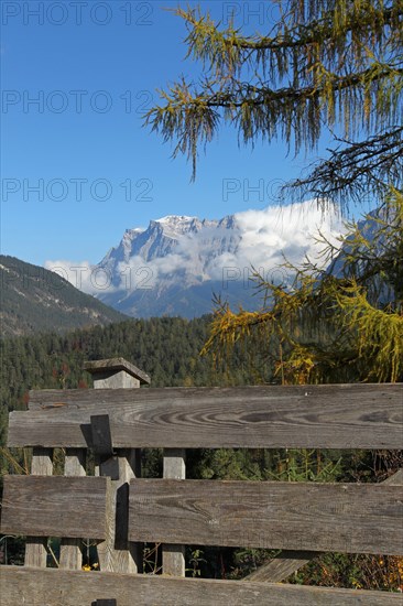 View of the Zugspitze massif in autumn