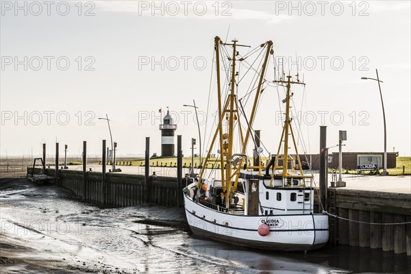 Black and white lighthouse and crab cutter