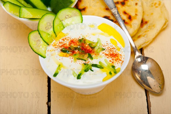 Arab middle east salatit laban wa kh'yar Khyar Bi Laban goat yogurt and cucumber salad