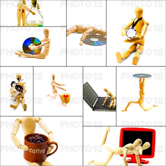 Different pose and concepts wood mannequin collage collection