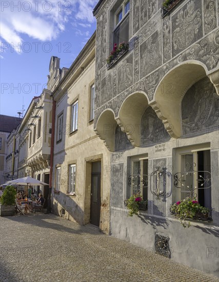 Historic old town with sgraffito houses at Besjdka pub