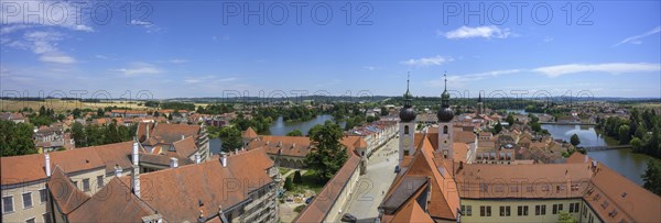 View of the old town with towers from the tower of the church sv. Jakuba Church Jmena Jezis