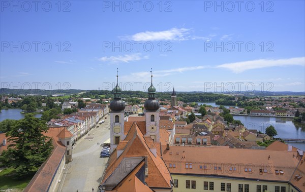 View of the old town with towers from the tower of the church sv. Jakuba Church Jmena Jezis