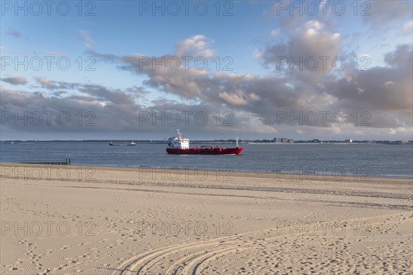 Ships cruising in front of the beach at Boulevard Evertsen