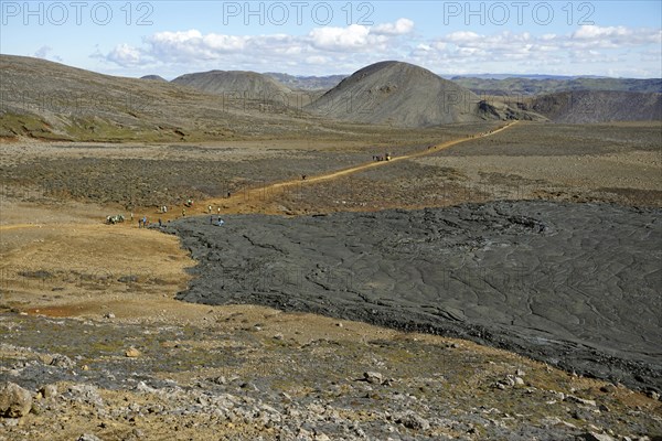 Solidified lava and tourists