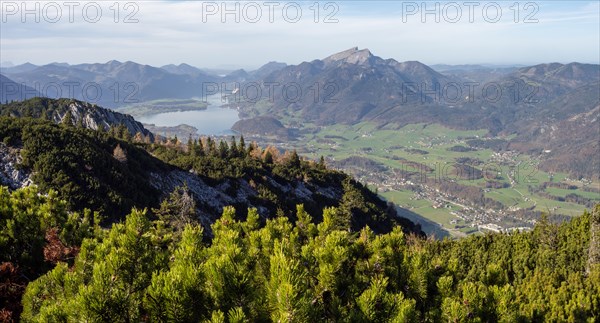 View from Berg Katrin in the Katergebirge to the Wolfgangsee