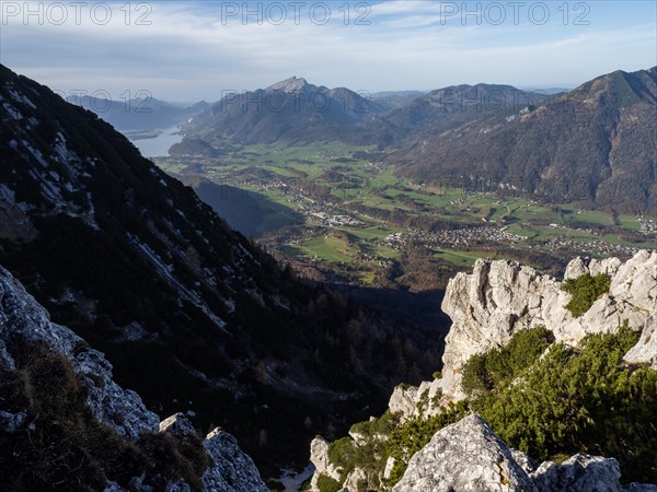 View from the Katrin mountain peak of Lake Wolfgang and the Schafberg